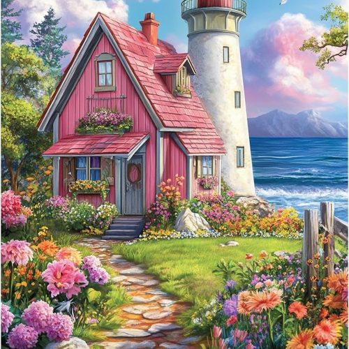 4 Diamond Art Paintings Kits for Adults,House Diamond Art Kits for Adults,12x16 Inch DIY Diamond Art Paintings Kits Lighthouse,Seaside Diamond Art Painting Set for Beginner