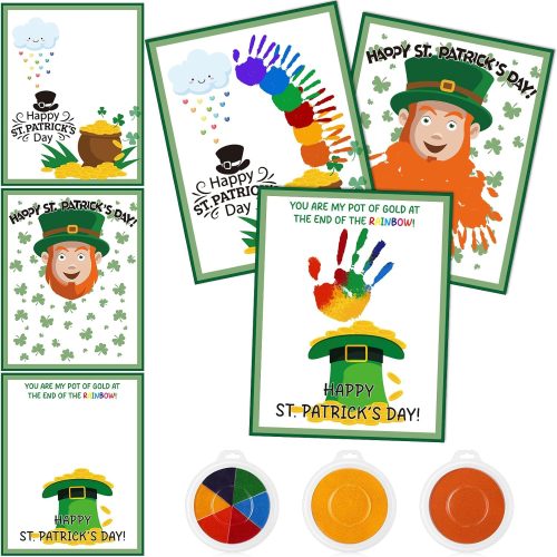 33 Pcs St. Patrick's Day Craft Kit DIY Handprint Card with Large Ink Pad Make Your Own Irish Greeting Cards Saint Patty's Day Party Gift for Spring Leprechaun Sunday School Activity Supplies