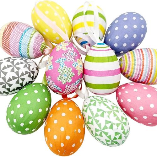 12pcs New Colorful Paper Mache Foam Egg Hanging Ornaments Easter Tree Christmas Decoration