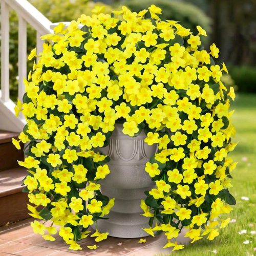 Artificial Faux Hanging Plants Flowers for Outdoor Spring Summer Decor, 2 PCS Fake Silk Yellow Daisy Long Vines Orchid UV Resistant Realistic Mums for Outside Home Porch Patio Balcony Planter