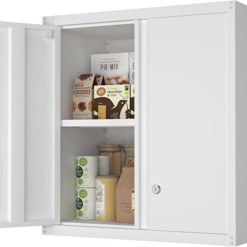 Wall Cabinet,Metal Storage Cabinet with 2 Doors,Locking Wall Cabinets for Office,Home,White