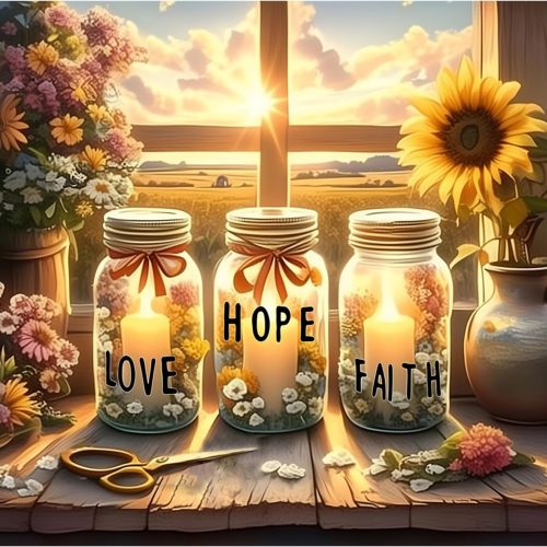 1 5D Diamond Art Painting Kits for Adults Beginner,Faith,Hope,Love Wishing Bottle Diamond Art On Canvas,DIY Religious Christian Diamond Dots Gem Arts and Crafts for Home Wall Decor 12X12IN