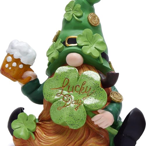 1 Green St Patrick‘s Day Handmade Gnome 6" H Resin Standing Figurine for Spring-Irish Gnome Elf Scandinavian Yule Nordic Figurine Home Holiday Decorations Indoor Home Decor Green Gnome (Green)