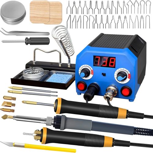 LH55-3-3 Wood Burner kit Wood Burning Tool Pen 200~750℃, Wood Burning kit with Digital Thermometer Temperature Adjustable Temperature 3 pyrographic Wood Burning pens 37 Wood Burning Pen Tips