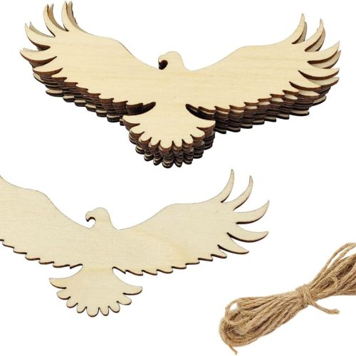30 Pack 4 Inch Wood Eagle Cutouts Unfinished Wooden Wildlife Eagle Hanging Ornaments DIY Eagle Craft Gift Tags for Home Party Decoration Craft Project