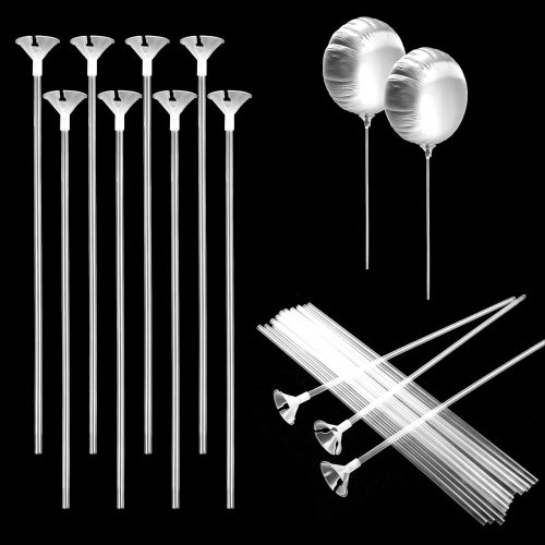 1 20 Pcs Balloon Sticks, Long Plastic Balloon Sticks With Bases, Balloon Holder Sticks Balloon Weights for Tying Balloon Arch Anniversary, Birthday, Parties, Wedding Decorations(Transparent)