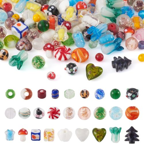 200 pcs Mixed Shapes & Colors Lampwork Glass Beads Loose Beads Fit Most Major Charm Bracelets, 4-20x4-20mm, Hole: 1-2.5mm