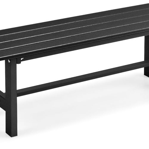 47 Inch HDPE Outdoor Bench Backless, Patio Garden Dining Bench with Slatted Seat & Heavy-duty Metal Frame, 660 LBS Capacity, Weatherproof Outside Bench for Park, Yard, Entryway & Porch, Black