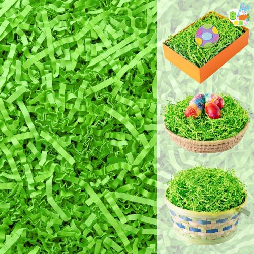 0.5 LB Easter Grass, Pure Light Green Recyclable Shred Raffia Crinkle Cut for Easter Egg Hunt, Basket Boxes Stuffer Filler, Birthday Bridesmaid Party Bag Decor Favors, Gift Wrapping(8 oz)