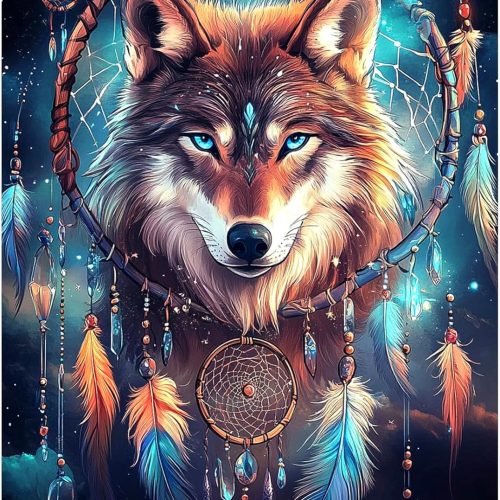 Diamond Painting Kits for Adults, 3D Wolf Diamond Art Kits for Beginners, DIY Dream Catcher Diamond Art Painting Kit Gem Art Crystal for Home Wall Decor and Holiday Presents 12x16Inch