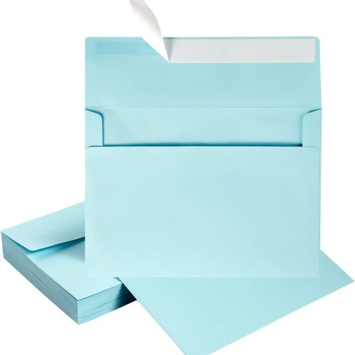 100 Pack Light Blue A7 Envelopes Self-Adhesive 5x7 Envelopes for Invitations, 5x7 Greeting Cards (Light Blue, 5.24 x 7.21 Inches)