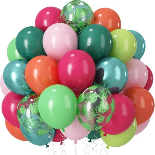 1 Tropical Balloons, 60 PCS Summer Hawaiian Balloons, Hot Pink Lime Green Orange Metallic Latex Balloon Palm Leaves Helium Party Balloon for Baby Shower Aloha Luau Beach Summer Party Decorations