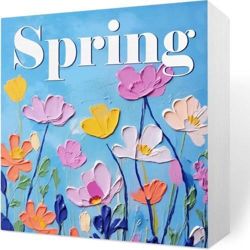 Rustic Farmhouse Spring Home Office Desk Decor Colorful Wood Box Sign Spring Tulips Flower Decorations for Spring Holiday Party Shelf Wall Art Decor 5 X 5 Inch