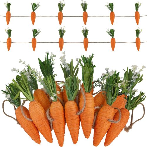 Easter Garland Decor, 12 Pcs Carrot Ornament for Mantel Decorations, 8.5 FT Hanging Artificial Carrots Garland Carrot Banner for Fireplace Home Kitchen Party