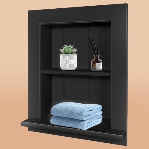 Recessed Medicine Cabinet 14 x 18 Inch, Medicine Cabinets, Large Medicine Cabinet, 2-Tier Bathroom Cabinets Wall Mount for Home Storage,Black