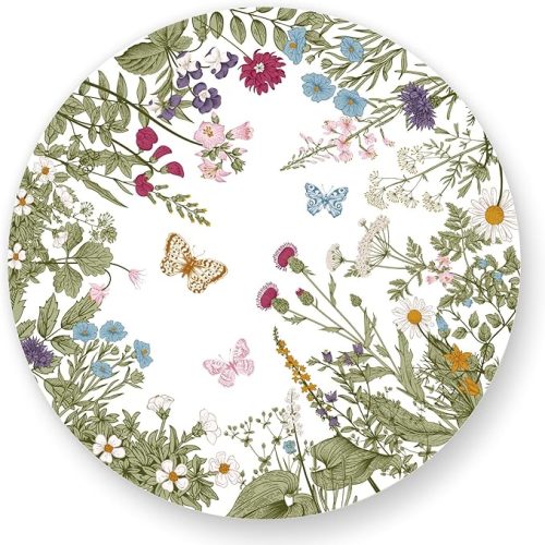 50 Sheets Vintage Wildflower Round Paper Placemat Greenery Wild Floral Decorative Paper Table Mat for Spring Wedding Bridal Shower Party Dinner Table Setting, 13 Inch