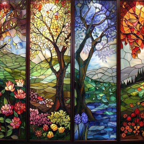 5D Diamond Art Painting Kits for Adult Beginners,Four Season Life of Tree Flower Diamond Art Kits,Full Drill Paint with Diamond Dot Gem Art Painting for Home Decor 12x16 inch