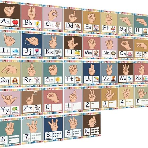 37 Children's Sign Language Poster Alphabet Set - Toddler ASL Poster for Classroom Decoration