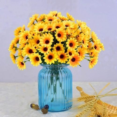 12PCS Silk Sunflowers Artificial Flowers Bulk, Fake Sunflowers with 24 Small Daisy Mums Flowers for Outdoors Home Office Centerpiece Window Porch Hanging Planter Fall Décor (Yellow)