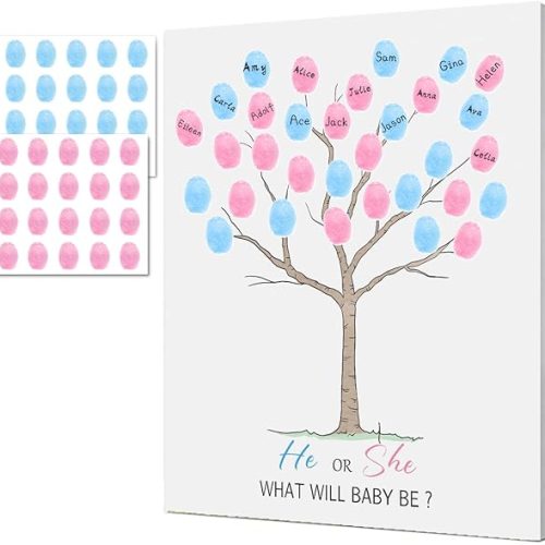 Baby Fingerprint Guest Book, Baby Gender Reveal Fingerprint Tree, Baby Gender Reveal Party Decorations, Baby Shower Party Game Ideas, Baby Shower for Expectant Mothers