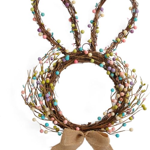 1 Easter Bunny Spring for Front Door Wreath Blossom Rabbit Wreath with Berries for Easter Home Farmhouse Outdoor Indoor Wall Mantel Window Decor
