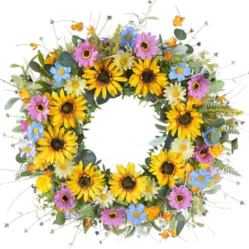 1 22 Inch Wreaths for Front Door, Artificial Floral Wreath, Yellow Wreaths for Front Door Wall Window Farmhouse Kitchen Indoor Outdoor Decoration