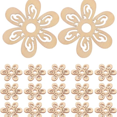 20 Pcs Wooden Craft Flowers 1.37In Floral Hollow Cutouts for DIY Decorations Unfinished Wood Flower Shapes for Party Clothes Hats and Home Crafting