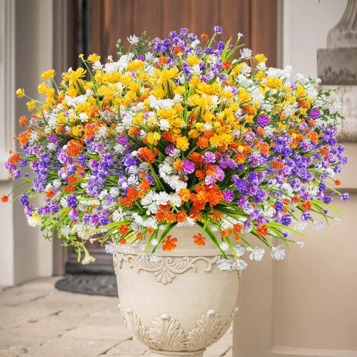 24 Bundles Artificial Flowers for Outdoors UV Resistant Fake Flowers Faux Plastic Greenery Plants Shrubs for Outdoor Garden Window Box Home Indoor Decor
