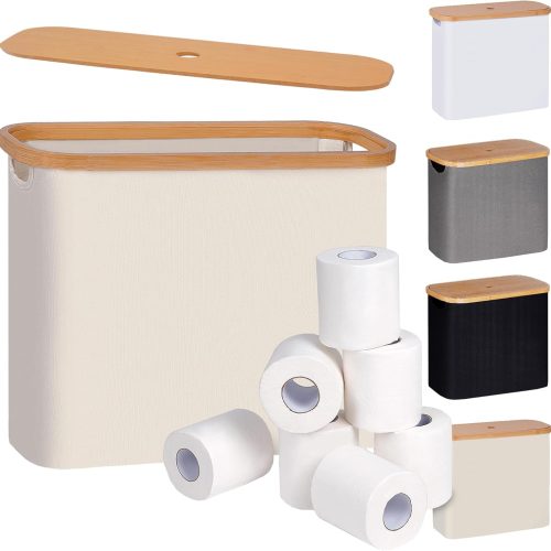 Toilet Paper Basket, Toilet Paper Storage with Lid, Toilet Paper Organizer for Bathroom, Free Standing Toilet Paper Holder with Storage, Beige