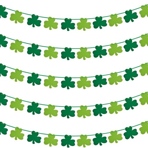 1 St Patricks Day Decorations 5 Pack Shamrock Clover Felt Banner Garland for St Patricks Day Decor Dark Green Light Green for Party Home Store