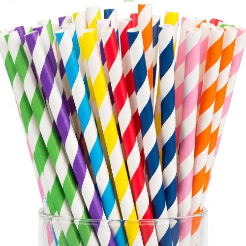 1 200 Striped Paper Straws(Stochastic), Biodegradable Drinking Colorful Straws Disposable for Birthdays, Coffee, Cocktail, Lemonade, Weddings, Bridal, Baby Shower, DIY Decorations, Party Supplies