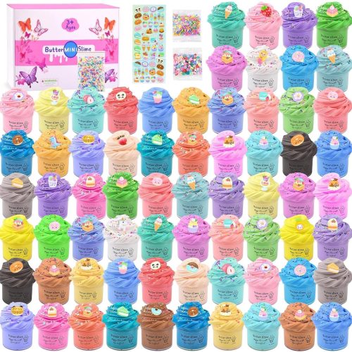 1 Butter Slime Kit 68 Pack, Mini Slime Party Favors for Girls Boys, Scented Bulk Slime Supplies & Kids, Stress Relief Toy, Soft & Non-Sticky, Birthday Stocking Fillers Goodie Bags Stuffers