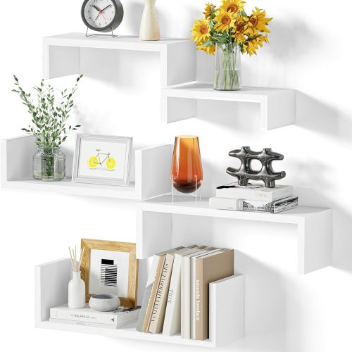 1 Floating Shelves for Wall, Wall Shelves for Bathroom, Bedroom, Living Room, Kitchen, Office, Wood Shelves for Home Decor Set of 5 (Washed White)