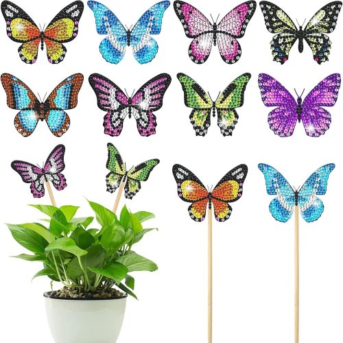 1 8 Pcs Butterfly Diamond Art Kits for Adults, Diamond Painting Kits for Outdoor Decor, Garden Porch Balcony Yard Decorations Arts and Crafts for Outside