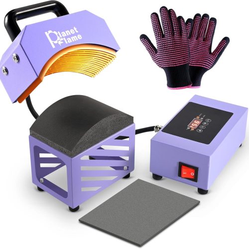 Hat Press, Mini Hat Press Heat Machine for Caps Hats with 5.4" * 3.1" Curved Teflon Coated Heat Plate & Safety Base for Heat Transfer Vinyl, Sublimation and DIY Projects, Purple