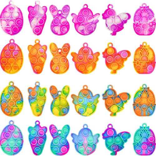 Easter Pop Fidget Toys Bulk 24Pcs Easter Party Favors for Kids, Easter Egg Fillers Basket Stuffers Sensory Mini Pop Keychain Stuffers Fidgets for Classroom Prizes Kids Party Supplies Gifts