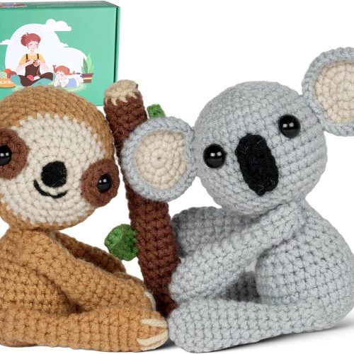 Crochet Kit for Beginners Kids Learn to Crochet for Starters with Step-by-Step Video Tutorials Easy Amigurumi Crochet Animal Kits Knitting Kit for Adult (Sloth & Koala)