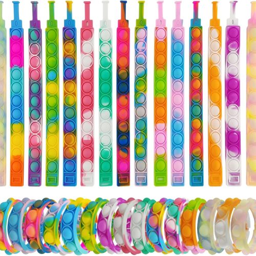 30 Pcs Pop Bracelet Bubble Fidget Toys for Party Favors, Hand Finger Silicone Wristband Bulk for Student Classroom Prizes, Goodie Bag Fillers Stuffers Birthday Christmas Valentine Gifts for Kid