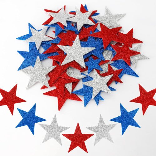 Foam Star Stickers, 4th of July Foam Stickers 90pcs Glitter Patriotic Sticker Self Adhesive Red Blue Silver Stars Shaped Foams Sticker for Kids Art Crafts DIY Independence Day 4th of July Decorations