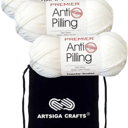 Everyday Anti-Pilling Solid Snow White DN100-1 (3-Skeins - Same Dye Lot) #4 Worsted Weight Acrylic Yarn for Crocheting and Knitting with Project Bag