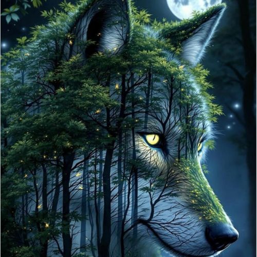 Wolf Diamond Art Kits for Adults, Wolf Forest 5D Diamond Painting Kit for Beginners, DIY Round Full Drill Painting with Gem Art Craft Kits for Home Wall Decor 12x 16 Inch
