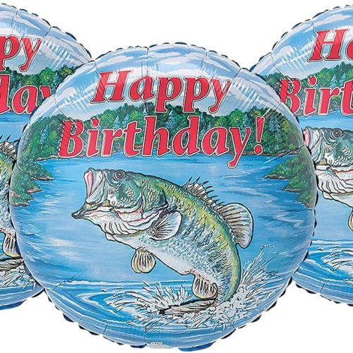 1 Happy Birthday Largemouth Bass Fishing Party Decoration 17" Balloons - Set of 3