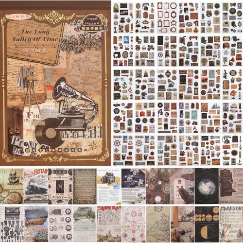 Vintage Scrapbook Book With 413 Stickers and 20 Sheets of Paper - Adult DIY Sticker Book for Journaling, Vintage Ephemera, Washi