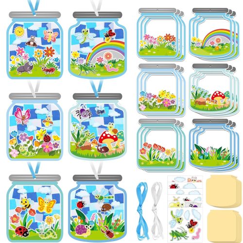24 Pcs Spring Insect Suncatcher Craft Kit Spring Summer Bugs Suncatcher Craft DIY Tissue Paper Decoration Make a Bug Jar Ornament for DIY Summer Party Games Classroom Activities