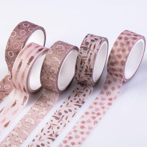 Pastel Washi Tape Set, 5 Rolls Decorative Scrapbook Tape, Cute Craft Tape, Scrapbooking Bullet Journal Supplies, Bible Journaling, Planner Accessories, Gift Wrap Tape (Nature)