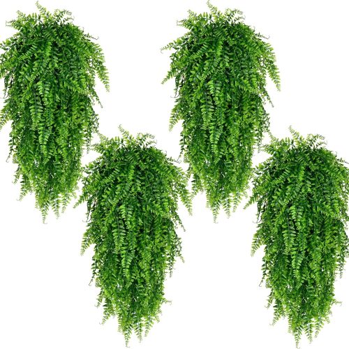 4Pcs Fake Hanging Plants Artificial Ferns for Outdoors，Fake Ferns UV Resistant Plastic Fake Plants for Indoor Wall Porch Wedding Party Holiday Decor