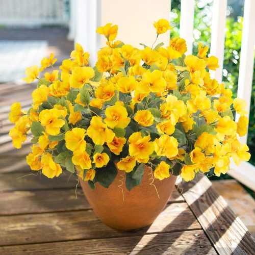 Artificial Flowers Plants for Outdoors Decoration, 6 Bundles Silk Hibiscus Tropical Flowers Artificial Realistic UV Resistant Fake Flower for Outside Planter Porch Patio Balcony, Yellow