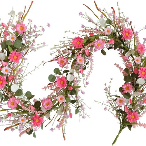 1 5.9ft Spring/Summer Flower Garland, Artificial Daisies Wildflower Leaves Garland,Garlands for Decoration for Indoor Outdoor Farmhouse Window Wall Wedding Background Home Party Decor