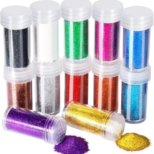 12 Pieces Fine Glitter, 12 Colors 10g Glitter Shake Jar Set, Extra Fine Glitter Powder for Arts, Crafts, Painting, Decoration, Body Face Makeup, Nail Art, Pigment