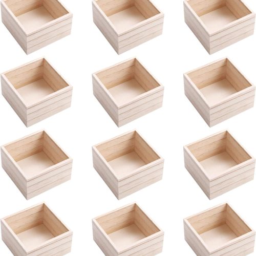 1 (12 Pack) 6" x 6" Unfinished Wooden Box Storage Organizer Small Wooden Boxs for Art Crafts Collectibles Home Venue Decor